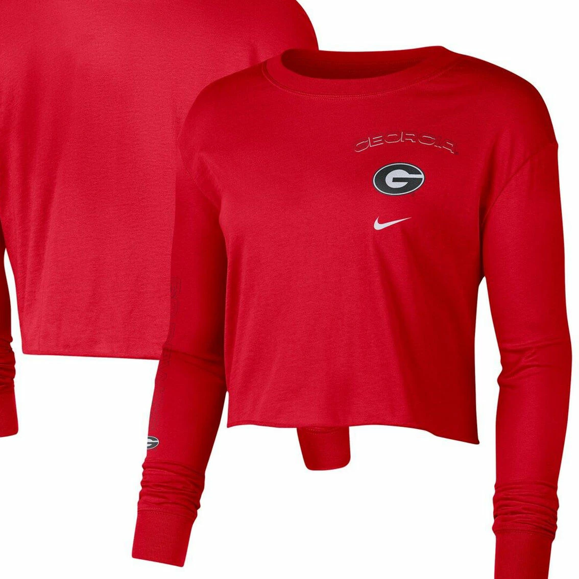 Women's Nike Red Georgia Bulldogs 2-Hit Cropped Long Sleeve T-Shirt 1 Women's Nike Red Georgia Bulldogs 2-Hit Cropped Long Sleeve T-Shirt