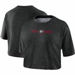 Women's Nike Black Georgia Bulldogs Slub Performance Crop Top T-Shirt