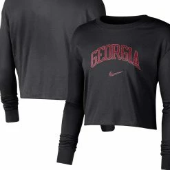 Nike Women's Black Georgia Bulldogs 2-Hit Cropped Long Sleeve Logo T-Shirt