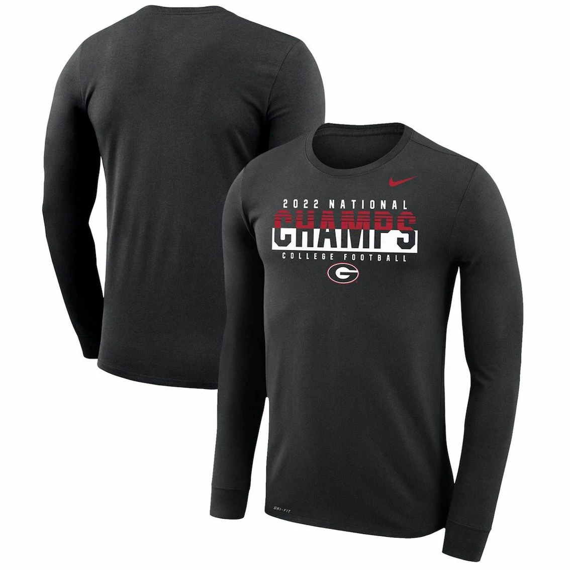 Nike Men's Black Georgia Bulldogs College Football Playoff 2022 National S Legend Performance Big & Tall Long Sleeve T-Shirt 2 Nike Men's Black Georgia Bulldogs College Football Playoff 2022 National S Legend Performance Big & Tall Long Sleeve T-Shirt - Image 2