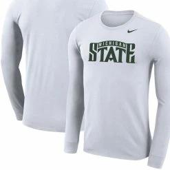Nike Men's White Michigan State Spartans School Wordmark Logo Performance Legend Long Sleeve T-Shirt