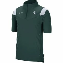 Men's Nike Green Michigan State Spartans 2021 Coaches Short Sleeve Quarter-Zip Jacket -Nike Sales DSCO1136773392 2041 ALT2