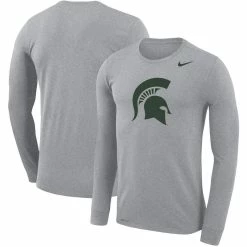 Nike Men's Heathered Gray Michigan State Spartans School Logo Legend Performance Long Sleeve T-Shirt