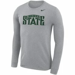 Nike Men's Heathered Gray Michigan State Spartans School Wordmark Logo Performance Legend Long Sleeve T-Shirt -Nike Sales DSCO1146363832 1927 ALT2