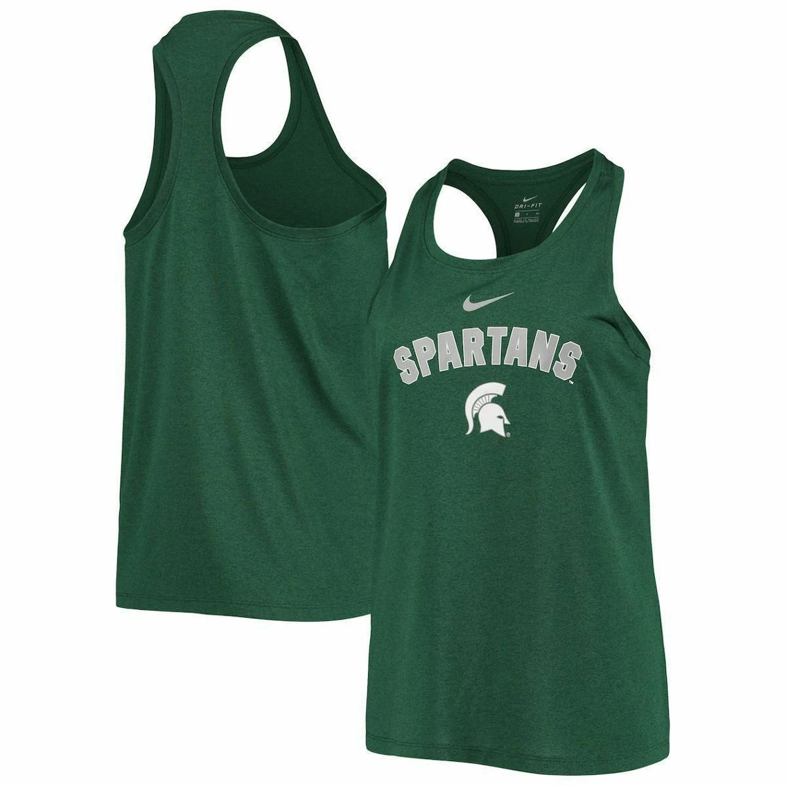 Nike Women's Green Michigan State Spartans Arch & Logo Classic Performance Tank Top 2 Nike Women's Green Michigan State Spartans Arch & Logo Classic Performance Tank Top - Image 2
