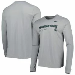 Nike Men's Gray Michigan State Spartans Team Practice Performance Long Sleeve T-Shirt