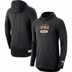 Nike Men's Black Iowa Hawkeyes Team Stack Tri-Blend Performance Long Sleeve Hoodie T-Shirt