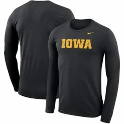 Nike Men's Black Iowa Hawkeyes School Wordmark Logo Performance Legend Long Sleeve T-Shirt