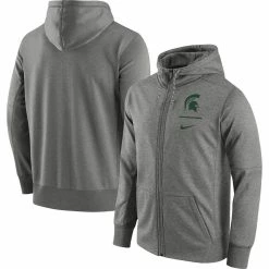 Nike Sales 25 Nike Men's Heathered Gray Michigan State Spartans Logo Stack Performance Full-Zip Hoodie