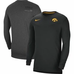 Men's Nike Heather Charcoal Iowa Hawkeyes 2022 Coach Performance Long Sleeve V-Neck T-Shirt