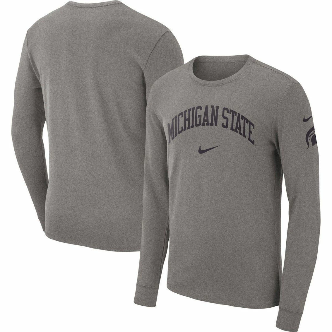 Men's Nike Heather Gray Michigan State Spartans Arch 2-Hit Long Sleeve T-Shirt 2 Men's Nike Heather Gray Michigan State Spartans Arch 2-Hit Long Sleeve T-Shirt - Image 2
