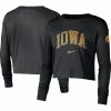 Nike Women's Black Iowa Hawkeyes 2-Hit Cropped Long Sleeve Logo T-Shirt