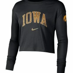 Nike Women's Black Iowa Hawkeyes 2-Hit Cropped Long Sleeve Logo T-Shirt -Nike Sales DSCO1153737506 1007 ALT2