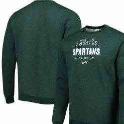 Nike Men's Heather Green Michigan State Spartans Vault Stack Club Fleece Pullover Sweatshirt