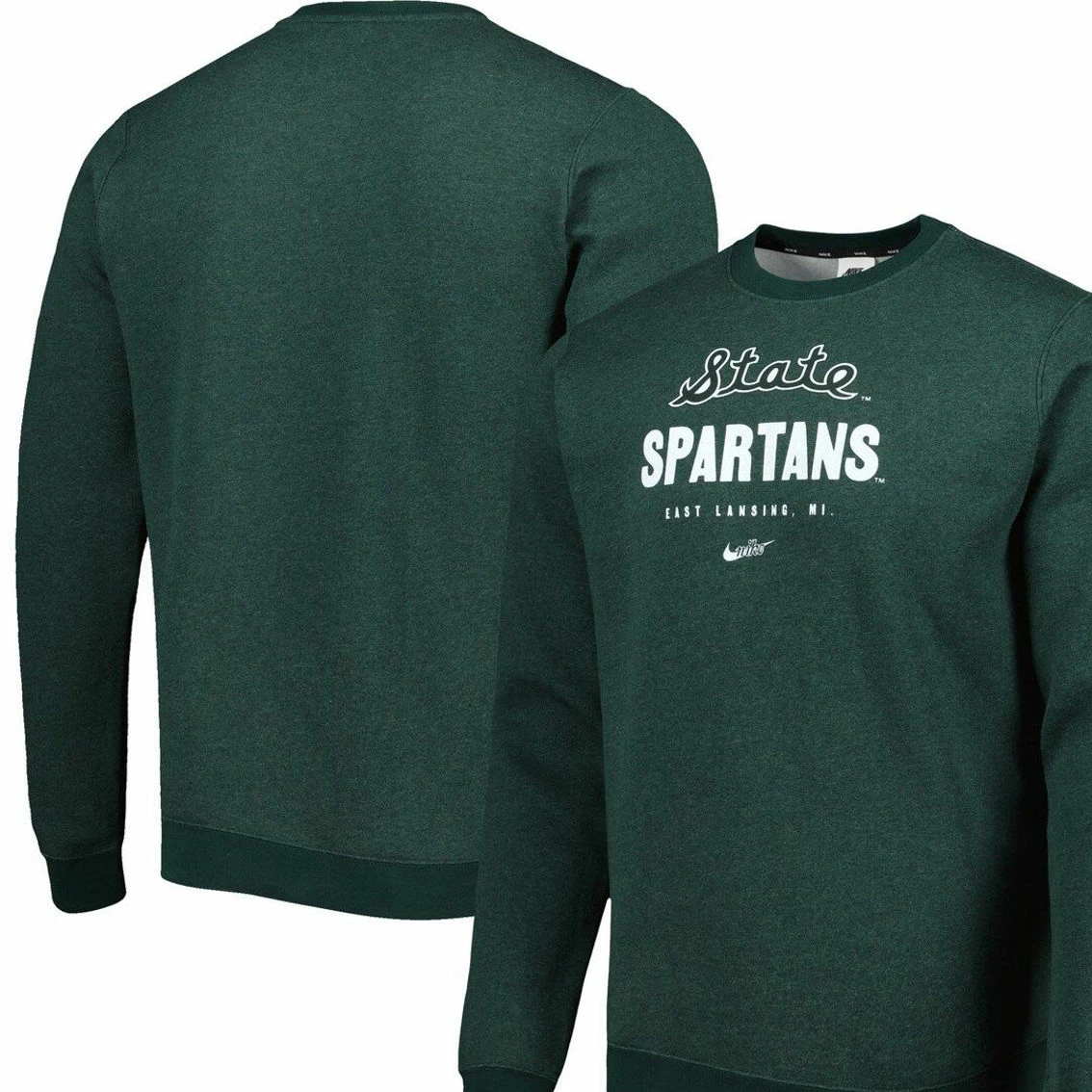 Nike Men's Heather Green Michigan State Spartans Vault Stack Club Fleece Pullover Sweatshirt 2 Nike Men's Heather Green Michigan State Spartans Vault Stack Club Fleece Pullover Sweatshirt - Image 2