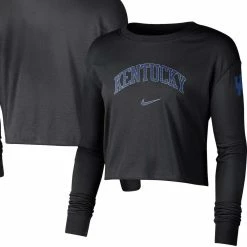 Nike Sales 21 Nike Women's Black Kentucky Wildcats 2-Hit Cropped Long Sleeve Logo T-Shirt